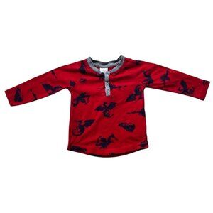 Hanna Andersson Toddler Red Dragon Print Henley Top Size 2 Years